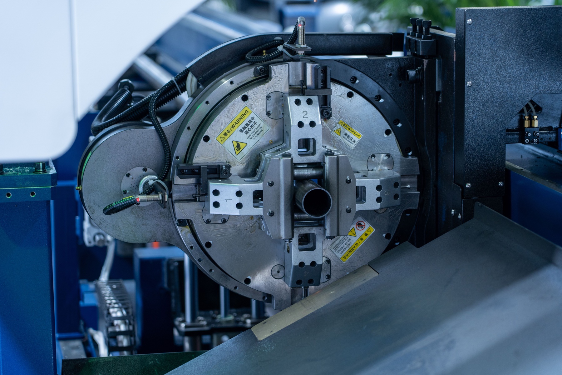 Industrial steel processing equipment prepared for precision work