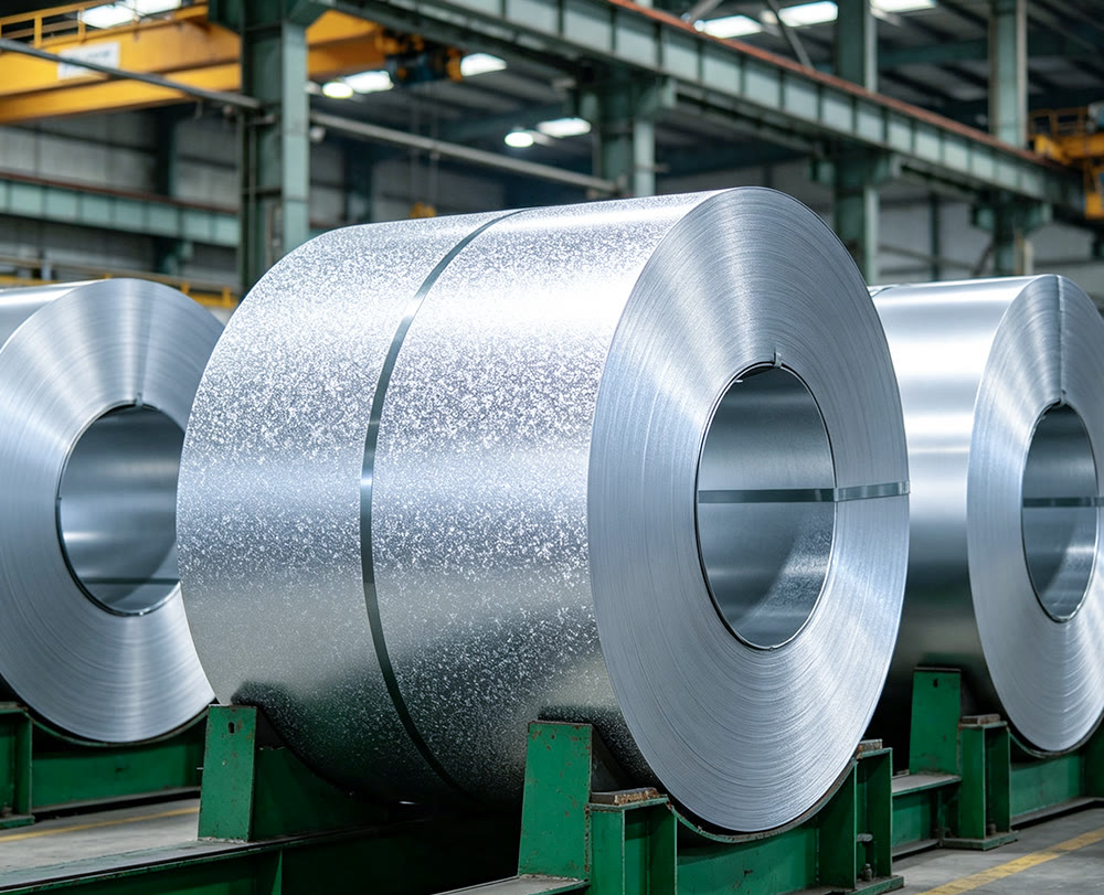 Galvalume steel coils on a production line