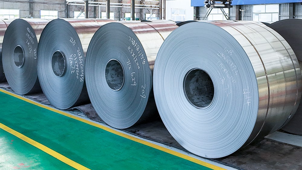 Steel coil viewed from the side