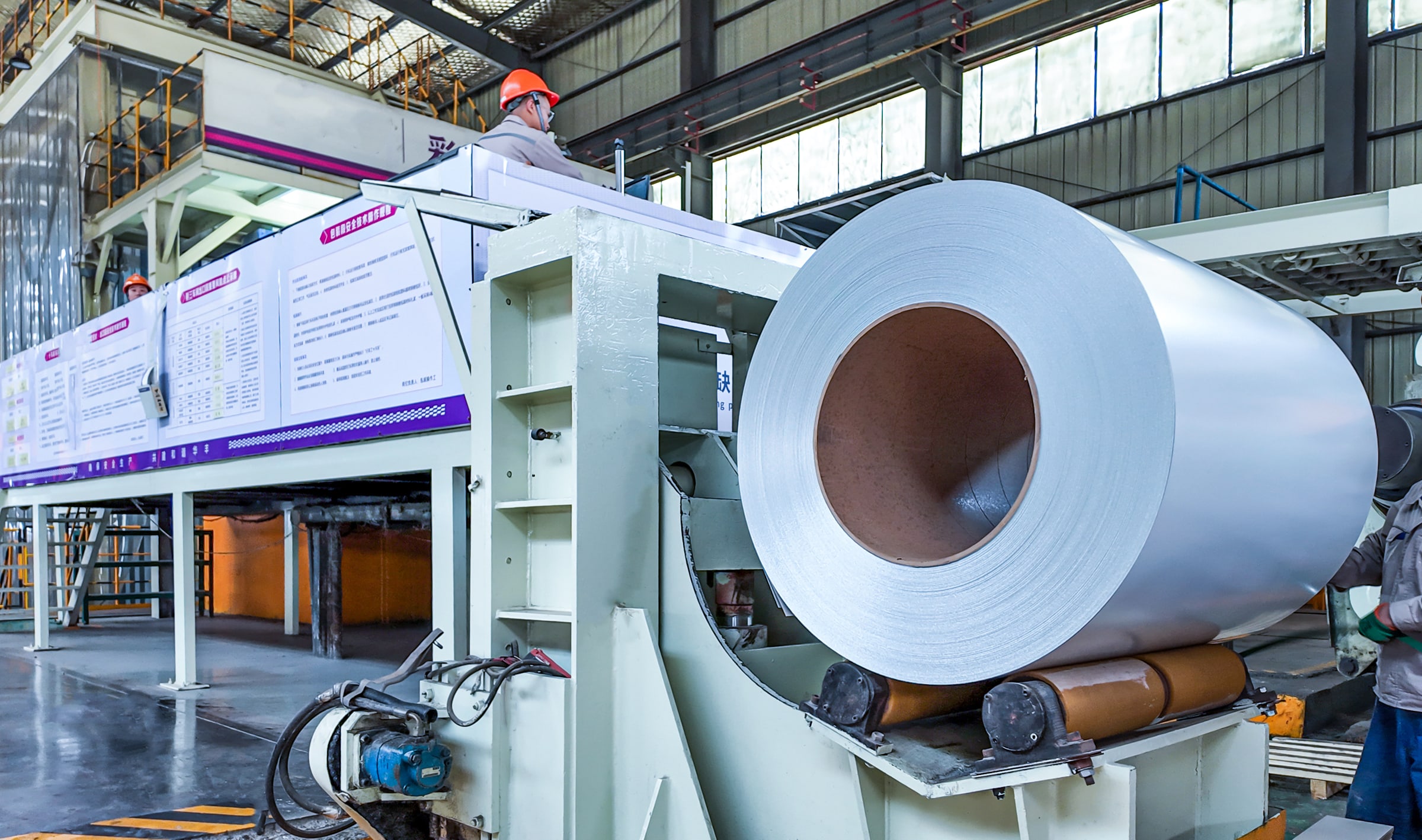 White prepainted steel coil on the coating line