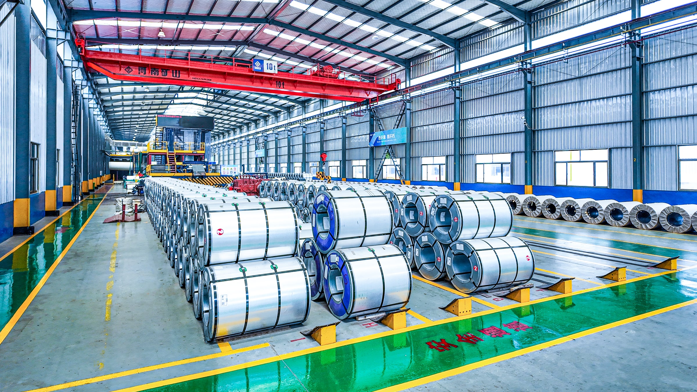 White prepainted steel coil on the coating line